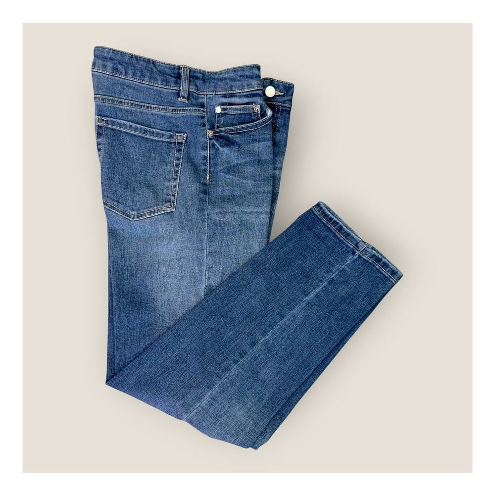 OAT New York Women 8/29 Slim Straight High Rise Blue Jeans Medium Washed Stretch